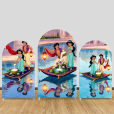 JY1296 Lotus Pond Aladdin & Jasmine Arch Backdrop Cover, Elastic Fabric Background for Fairy Tale & Romantic Themed Party