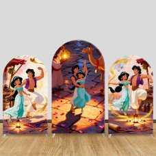 JY1297 Market Dance Aladdin & Jasmine Arch Backdrop Cover, Elastic Fabric Background for Fairy Tale & Lively Themed Party