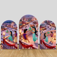 JY1300 Market Balcony Aladdin & Jasmine Arch Backdrop Cover, Elastic Fabric Background for Fairy Tale & Festive Themed Party