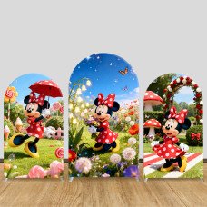 JY1301 Spring Garden Minnie Mouse Arch Backdrop Cover, Elastic Fabric Background for Kids & Whimsical Themed Party