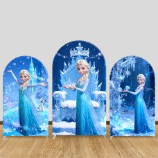 JY1303 Frozen Queen Elsa Arch Backdrop Cover, Elastic Fabric Background for Princess & Winter Themed Party