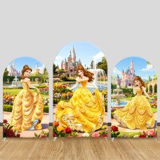 JY1304 Castle Garden Belle Arch Backdrop Cover, Elastic Fabric Background for Princess & Fairy Tale Themed Party
