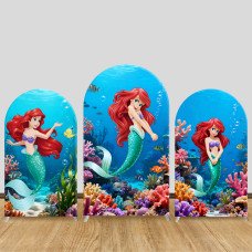 JY1305 Underwater World Ariel The Little Mermaid Arch Backdrop Cover, Elastic Fabric Background for Kids & Ocean Themed Party