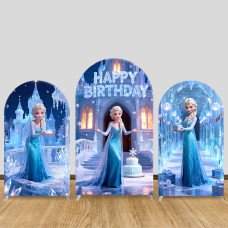 JY1306 Frozen Elsa Birthday Themed Arch Backdrop Cover, Elastic Fabric Background for Princess & Winter Themed Party