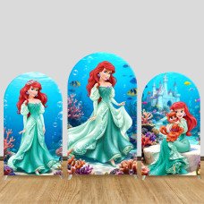 JY1308 Underwater Ariel The Little Mermaid Arch Backdrop Cover, Elastic Fabric Background for Princess & Ocean Themed Party