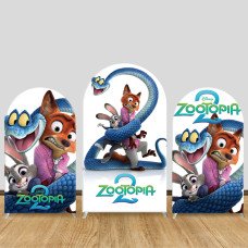 JY1309 Zootopia 2 Nick & Judy Arch Backdrop Cover, Elastic Fabric Background for Kids & Adventure Themed Party