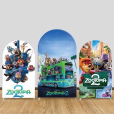 JY1309 Zootopia 2 City Bus Themed Arch Backdrop Cover, Elastic Fabric Background for Kids & Adventure Themed Party