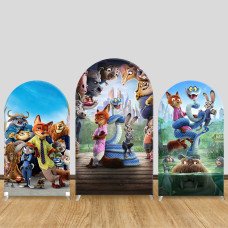JY1310 Zootopia 2 Full Cast Arch Backdrop Cover, Elastic Fabric Background for Kids & Adventure Themed Party