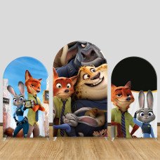 JY1310 Zootopia 2 Nick & Judy Police Arch Backdrop Cover, Elastic Fabric Background for Kids & Adventure Themed Party
