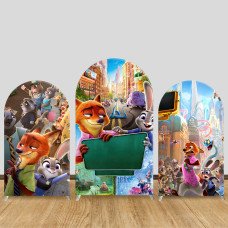 JY1310 Zootopia 2 City Street Arch Backdrop Cover, Elastic Fabric Background for Kids & Adventure Themed Party