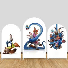 JY1310 Zootopia 2 Nick & Judy with Snake Arch Backdrop Cover, Elastic Fabric Background for Kids & Adventure Themed Party