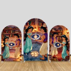 JY1311 Aladdin Magic Library Arch Backdrop Cover, Elastic Fabric Background for Fairy Tale & Magical Themed Party