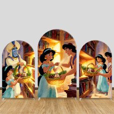 JY1316 Magic Library Aladdin & Jasmine Arch Backdrop Cover, Elastic Fabric Background for Fairy Tale & Whimsical Themed Party