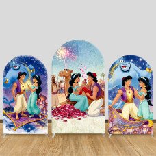JY1317 Fireworks Celebration Aladdin & Jasmine Arch Backdrop Cover, Elastic Fabric Background for Fairy Tale & Romantic Themed Party