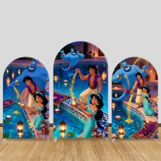 JY1318 Poolside Wishes Aladdin & Jasmine Arch Backdrop Cover, Elastic Fabric Background for Fairy Tale & Magical Themed Party