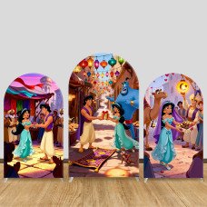 JY1319 Lantern Market Aladdin & Jasmine Arch Backdrop Cover, Elastic Fabric Background for Fairy Tale & Lively Themed Party