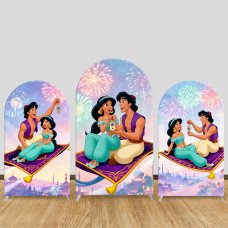 JY1320 Fireworks Magic Carpet Aladdin & Jasmine Arch Backdrop Cover, Elastic Fabric Background for Fairy Tale & Romantic Themed Party