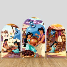 JY1321 Market Dates Aladdin & Jasmine Arch Backdrop Cover, Elastic Fabric Background for Fairy Tale & Lively Themed Party