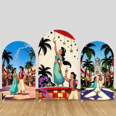 JY1322 Vintage Style Aladdin & Jasmine Arch Backdrop Cover, Elastic Fabric Background for Fairy Tale & Artistic Themed Party