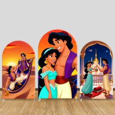 JY1329 Sunset Magic Carpet Aladdin & Jasmine Arch Backdrop Cover, Elastic Fabric Background for Fairy Tale & Romantic Themed Party