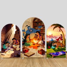 JY1330 Magic Cave Aladdin & Jasmine Arch Backdrop Cover, Elastic Fabric Background for Fairy Tale & Magical Themed Party