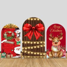 JY1332 Cozy Christmas Elements Arch Backdrop Cover, Elastic Fabric Background for Holiday & Festive Themed Party