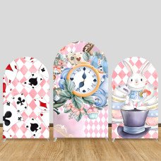 JY1334 Alice in Wonderland Tea Party Arch Backdrop Cover, Elastic Fabric Background for Whimsical & Fantasy Themed Party
