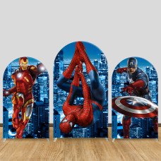 JY1335 Marvel Superhero City Night Arch Backdrop Cover, Elastic Fabric Background for Kids & Superhero Themed Party