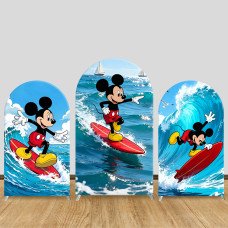 JY1340 Surfing Mickey Summer Arch Backdrop Cover, Elastic Fabric Background for Kids & Beach Themed Party