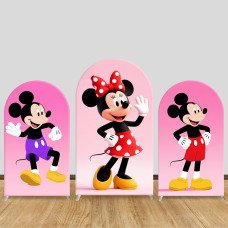 JY1343 Pink Polka Dot Mickey & Minnie Arch Backdrop Cover, Elastic Fabric Background for Kids & Sweet Themed Party