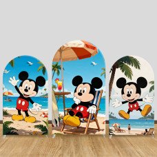 JY1344 Beach Vacation Mickey Arch Backdrop Cover, Elastic Fabric Background for Kids & Summer Themed Party