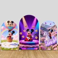 JY1346 Whimsical Adventure Mickey Arch Backdrop Cover, Elastic Fabric Background for Kids & Magical Themed Party