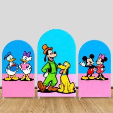 JY1350 Classic Cartoon Mickey & Friends Arch Backdrop Cover, Elastic Fabric Background for Kids & Retro Themed Party