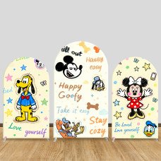 JY1352 Doodle Art Mickey & Friends Arch Backdrop Cover, Elastic Fabric Background for Kids & Cute Themed Party