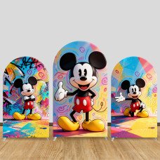 JY1353 Street Graffiti Style Mickey Arch Backdrop Cover, Elastic Fabric Background for Kids & Modern Themed Party