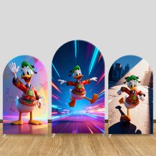 JY1357 Chinese Style Donald Duck Neon Arch Backdrop Cover, Elastic Fabric Background for Kids & Modern Themed Party