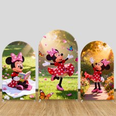 JY1362 Spring Garden Minnie Mouse Arch Backdrop Cover, Elastic Fabric Background for Kids & Whimsical Themed Party