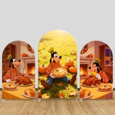 JY1364 Thanksgiving Feast Goofy Arch Backdrop Cover, Elastic Fabric Background for Holiday & Family Themed Party