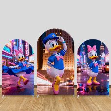 JY1367 Neon City Daisy Duck Arch Backdrop Cover, Elastic Fabric Background for Kids & Modern Themed Party