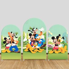 JY1369 Classic Cartoon Mickey & Friends Arch Backdrop Cover, Elastic Fabric Background for Kids & Retro Themed Party