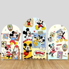 JY1370 Comic Style Mickey & Friends Arch Backdrop Cover, Elastic Fabric Background for Kids & Whimsical Themed Party