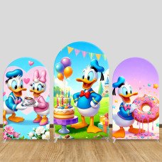 JY1373 Birthday Party Donald & Daisy Arch Backdrop Cover, Elastic Fabric Background for Kids & Celebration Themed Party