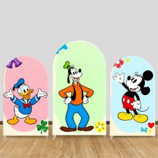 JY1375 Pastel Mickey & Friends Arch Backdrop Cover, Elastic Fabric Background for Kids & Cute Themed Party