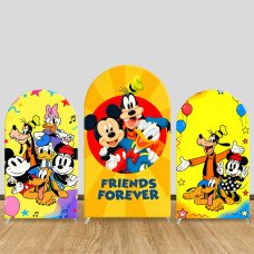 JY1376 Bright Yellow Mickey & Friends Arch Backdrop Cover, Elastic Fabric Background for Kids & Cheerful Themed Party