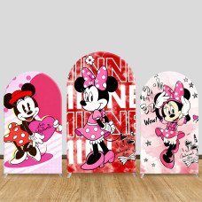 JY1378 Cool Red & Pink Minnie Mouse Arch Backdrop Cover, Elastic Fabric Background for Kids & Stylish Themed Party