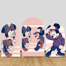 JY1382 Cool Streetwear Mickey & Minnie Arch Backdrop Cover, Elastic Fabric Background for Kids & Trendy Themed Party