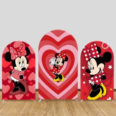 JY1383 Red Hearts Minnie Mouse Arch Backdrop Cover, Elastic Fabric Background for Kids & Sweet Themed Party