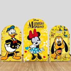 JY1384 Retro Comic Mickey & Friends Arch Backdrop Cover, Elastic Fabric Background for Kids & Vintage Themed Party
