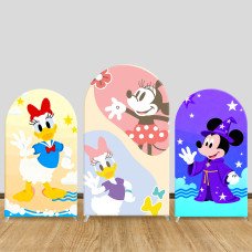 JY1386 Colorful Fresh Mickey & Friends Arch Backdrop Cover, Elastic Fabric Background for Kids & Whimsical Themed Party