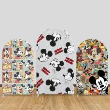JY1387 Vintage Collage Mickey Mouse Arch Backdrop Cover, Elastic Fabric Background for Kids & Retro Themed Party